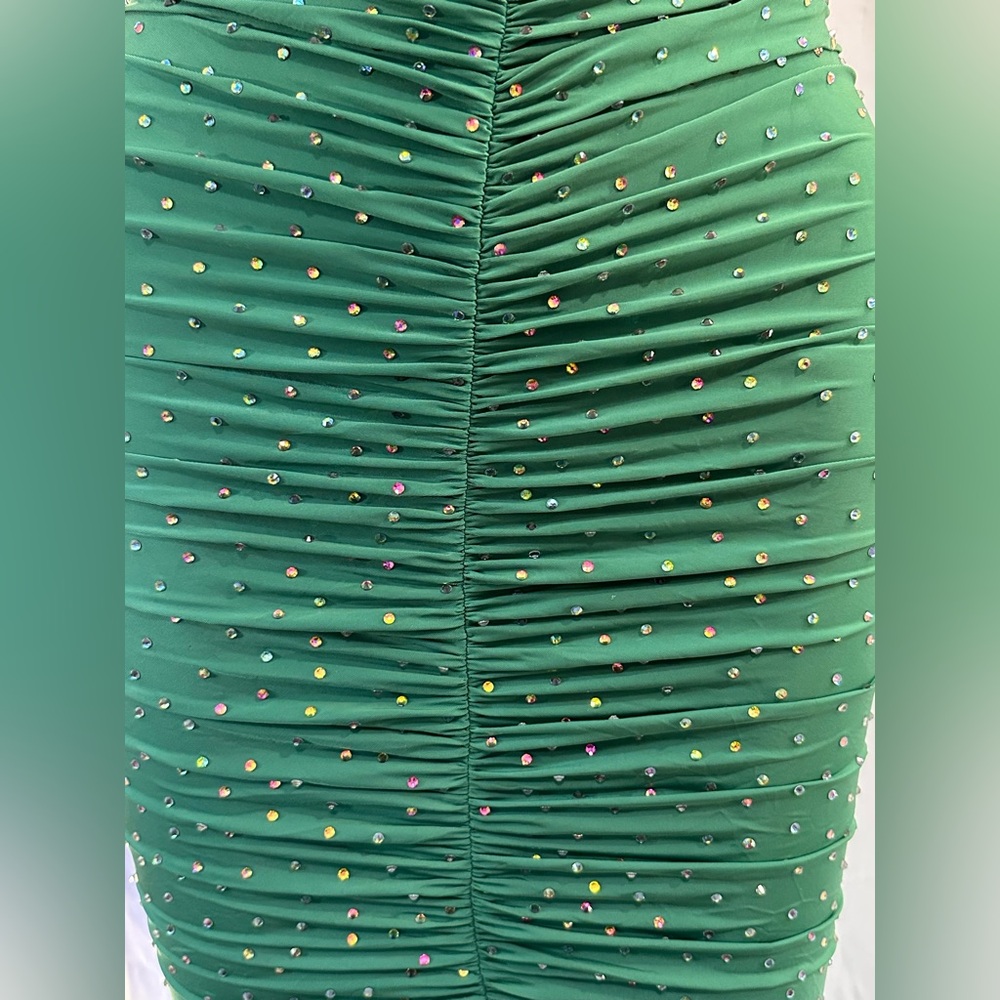 New NWT Alex Perry Ruched Crystal Skirt in Emerald embellished ruched bodycon - Picture 11 of 15